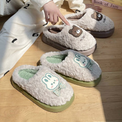 厚底毛毛絨棉拖鞋女秋冬季室內家居保暖2024新款情侶棉拖男士冬天