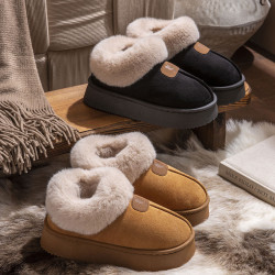 包跟棉拖鞋女冬季外穿加絨加厚雪地靴室內家居厚底保暖麵包毛毛鞋