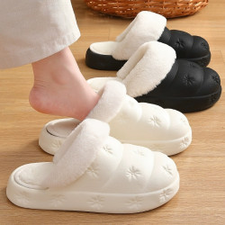 可拆卸棉拖鞋女士冬季居家室內厚底防水可外穿情侶保暖毛毛拖鞋男