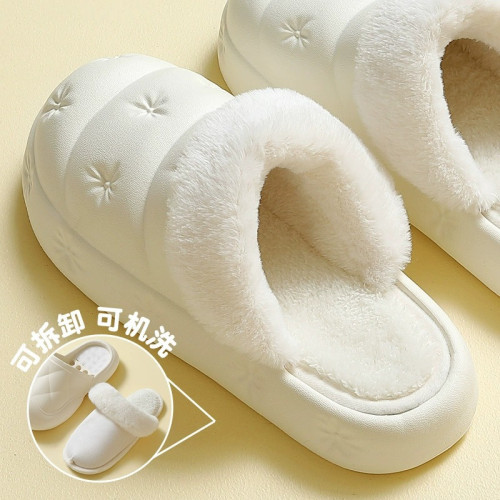 可拆卸棉拖鞋女士冬季居家室內厚底防水可外穿情侶保暖毛毛拖鞋男