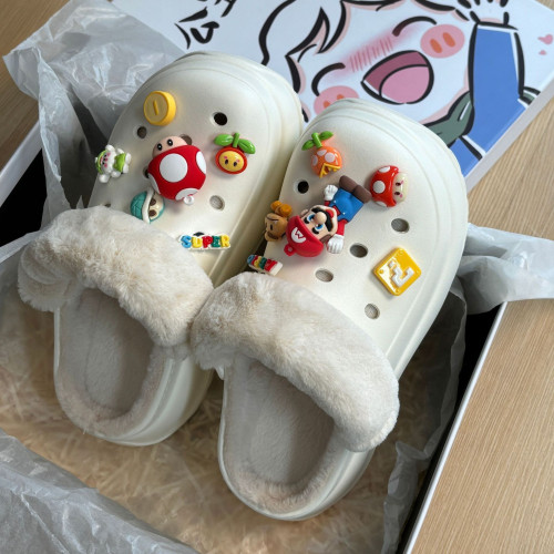 毛絨洞洞鞋女冬天外穿防滑厚底增高棉拖鞋踩屎感加絨保暖棉鞋 毛絨洞洞鞋女冬天外穿防滑厚底增高棉拖鞋踩屎感加絨保暖棉鞋