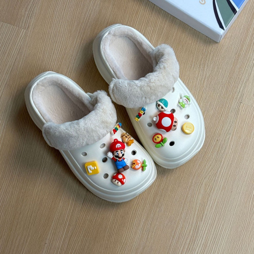 毛絨洞洞鞋女冬天外穿防滑厚底增高棉拖鞋踩屎感加絨保暖棉鞋 毛絨洞洞鞋女冬天外穿防滑厚底增高棉拖鞋踩屎感加絨保暖棉鞋