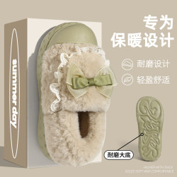 冬季家居棉鞋女蝴蝶結外穿保暖厚底室內防滑女士包跟棉拖鞋冬