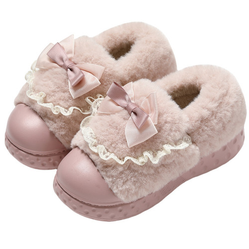 冬季家居棉鞋女蝴蝶結外穿保暖厚底室內防滑女士包跟棉拖鞋冬