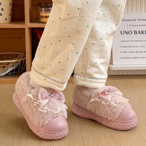 冬季家居棉鞋女蝴蝶結外穿保暖厚底室內防滑女士包跟棉拖鞋冬 冬季家居棉鞋女蝴蝶結外穿保暖厚底室內防滑女士包跟棉拖鞋冬