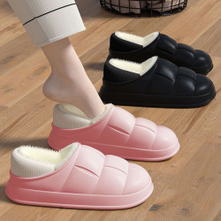 防水棉拖鞋女冬季2023新款包跟家居保暖月子鞋外穿加絨毛毛棉鞋男