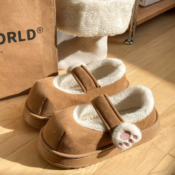 可愛貓爪魔術貼棉鞋女冬季加絨厚底單鞋ins少女心保暖圓頭豆豆鞋