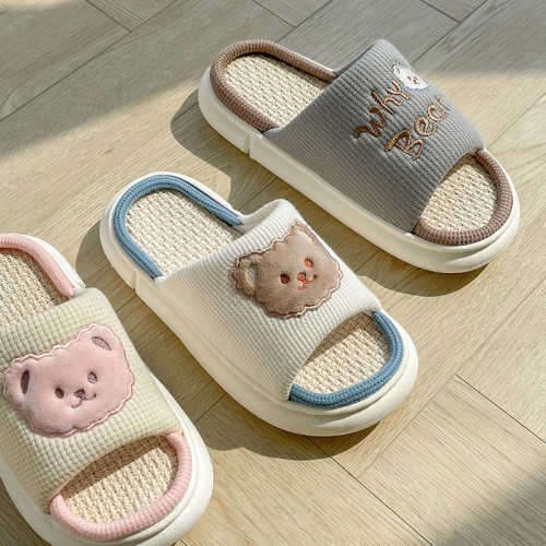 四季亞麻拖鞋女夏季室內居家防滑吸汗可愛卡通情侶厚底靜音拖鞋男 四季亞麻拖鞋女夏季室內居家防滑吸汗可愛卡通情侶厚底靜音拖鞋男