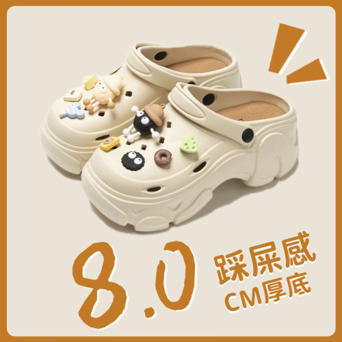 厚底洞洞鞋女夏季2024新款防滑防臭沙灘外穿增高踩屎感包頭涼拖鞋 厚底洞洞鞋女夏季2024新款防滑防臭沙灘外穿增高踩屎感包頭涼拖鞋