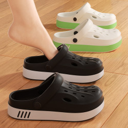 男女同款洞洞鞋夏季外穿2024新款運動厚底耐磨防臭防滑包頭涼拖鞋