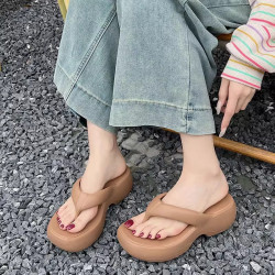 網紅時尚人字拖女外穿厚底夏季新款海邊沙灘夾腳拖鞋增高跟女涼拖