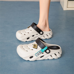 踩屎感洞洞鞋女士拖鞋夏季包頭鞋帶跟外穿女生沙灘鞋eva涼鞋