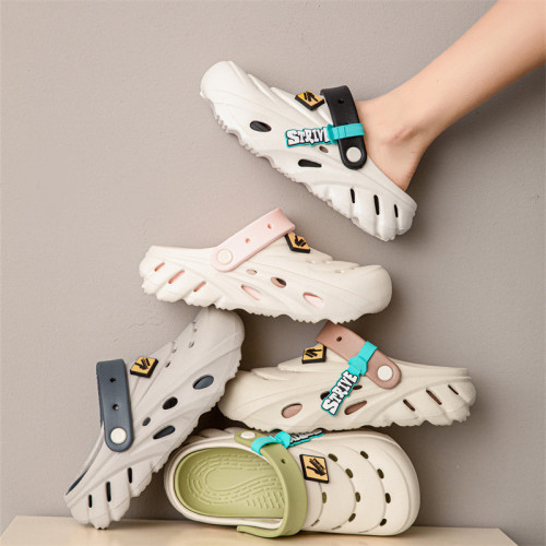 踩屎感洞洞鞋女士拖鞋夏季包頭鞋帶跟外穿女生沙灘鞋eva涼鞋