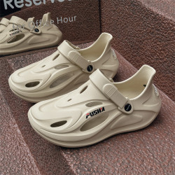 厚底洞洞鞋男士夏季外穿防滑eva踩屎感沙灘涉水鞋溯谿鞋包頭涼拖