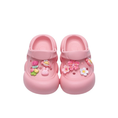卡通兒童洞洞鞋女夏季外穿防滑中大童小孩防撞包頭綁帶涼拖鞋外穿