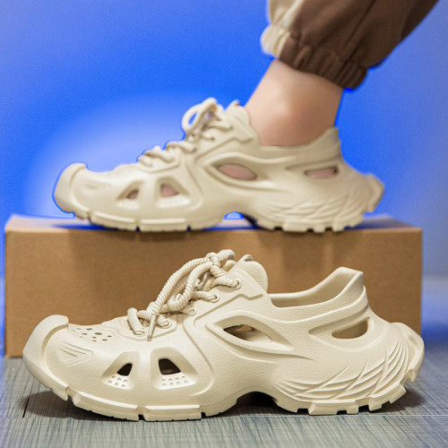 2025新款椰子洞洞鞋鞋男夏季沙灘鞋外穿系帶情侶單鞋鏤空涉水花園