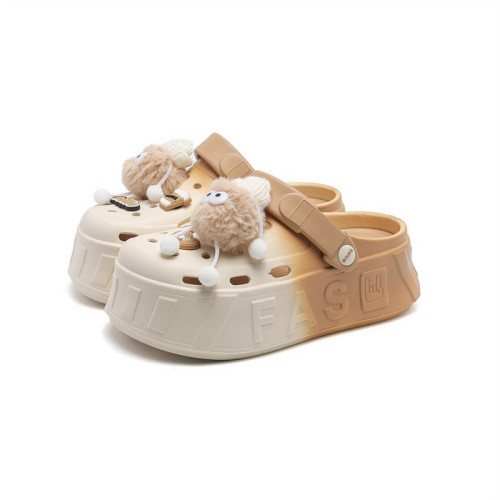 卡通毛球可愛洞洞鞋女士拖鞋夏季包頭鞋帶跟外穿女生沙灘鞋eva 卡通毛球可愛洞洞鞋女士拖鞋夏季包頭鞋帶跟外穿女生沙灘鞋eva