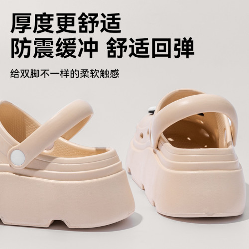 踩屎感洞洞鞋女款夏季2025新款厚底外穿防滑防臭增高包頭半拖鞋女