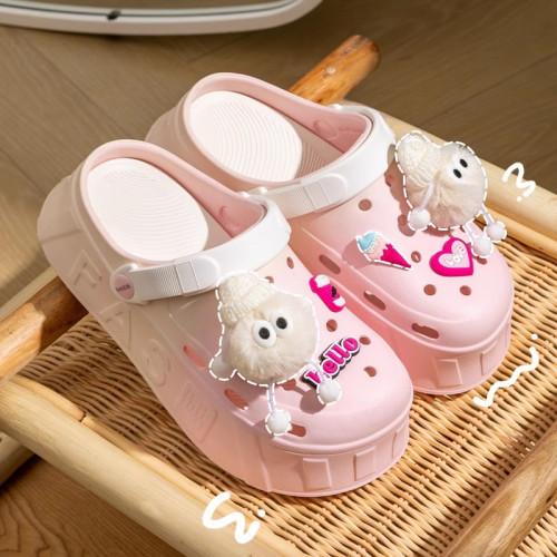 可愛洞洞鞋女款夏季2025新款厚底增高防滑防臭包頭卡通煤球涼拖鞋