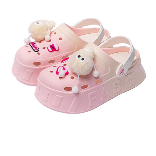 可愛洞洞鞋女款夏季2025新款厚底增高防滑防臭包頭卡通煤球涼拖鞋