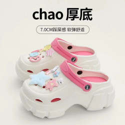 踩屎感厚底洞洞鞋女夏季可愛少女心Y2K多巴胺ins外穿增高EVA拖鞋