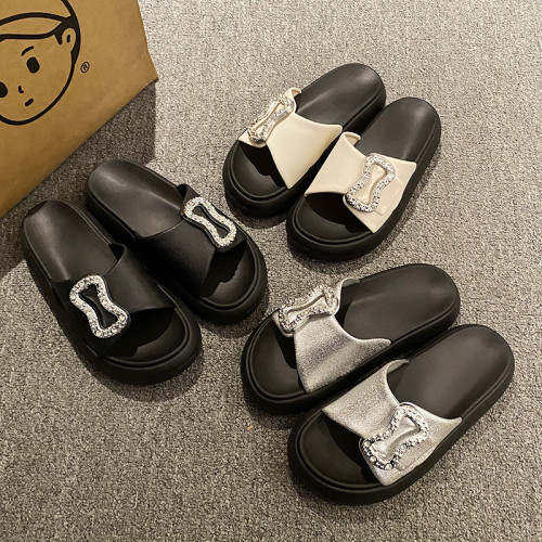 2025新款網紅厚底夏外穿時尚超火夏季方釦一字涼拖鞋女孩百搭外穿