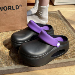 厚底踩屎感洞洞鞋女夏季外穿防滑耐磨增高海邊沙灘兩穿包頭涼拖鞋