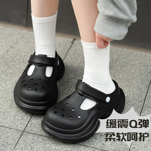 增高厚底洞洞鞋女夏季可外穿防滑沙灘包頭拖鞋時尚百搭eva涼拖鞋