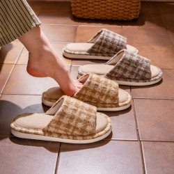 ins小香風亞麻拖鞋女春秋款家用防滑靜音四季居家室內地板拖鞋男