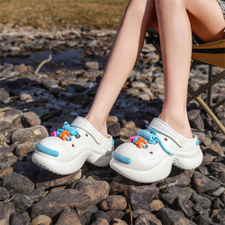 2025新款時尚厚底踩屎感洞洞鞋女DIY綁帶松糕涼鞋包頭鞋t