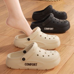 男士洞洞鞋夏季外穿踩屎感2024新款沙灘厚底防滑包頭兩穿涼拖鞋女