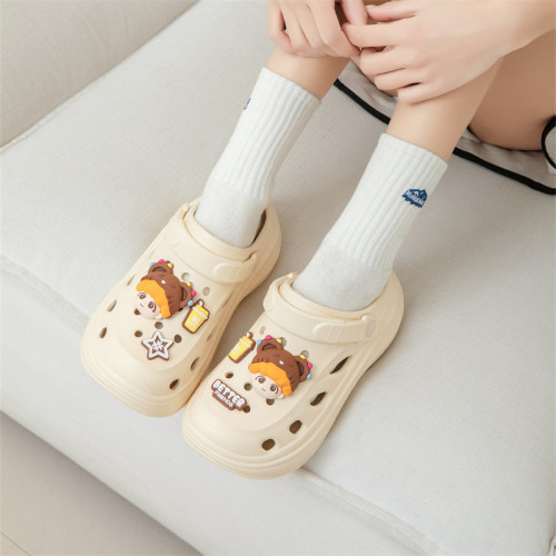 洞洞鞋女款2025新款可愛時尚卡通沙灘鞋夏季厚底增高防滑涼拖鞋女