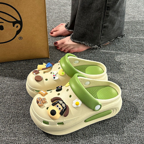 厚底洞洞鞋女夏季外穿2024新款防滑DIY包頭卡通可愛增高涼拖鞋女