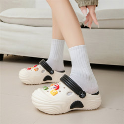 洞洞鞋女夏季戶外旅行厚底沙灘涼拖女生卡通可愛DIY配飾兩穿涼拖