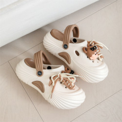 DIY包頭系鞋帶洞洞鞋女生厚底增高半拖EVA簡約外穿拖鞋夏季涼拖鞋