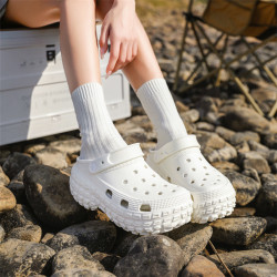 2025新款超厚底輪胎洞洞鞋女增高運動外穿耐磨踩屎感包頭涼鞋戶外