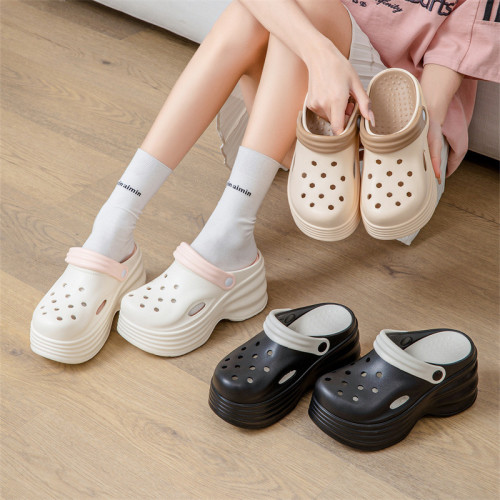 增高洞洞鞋女外穿夏季時尚純色網紅厚底包頭拖鞋松糕跟沙灘涼拖鞋 增高洞洞鞋女外穿夏季時尚純色網紅厚底包頭拖鞋松糕跟沙灘涼拖鞋