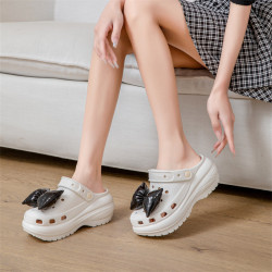 光輪洞洞鞋女夏季外穿2025新款拼色厚底蝴蝶結兩穿沙灘包頭涼拖