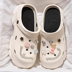 厚底洞洞鞋女士夏季新款外穿防臭eva增高涼鞋海邊沙灘包頭拖鞋女