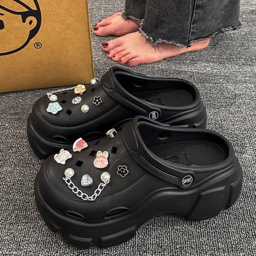 厚底洞洞鞋女士夏季新款外穿防臭eva增高涼鞋海邊沙灘包頭拖鞋女