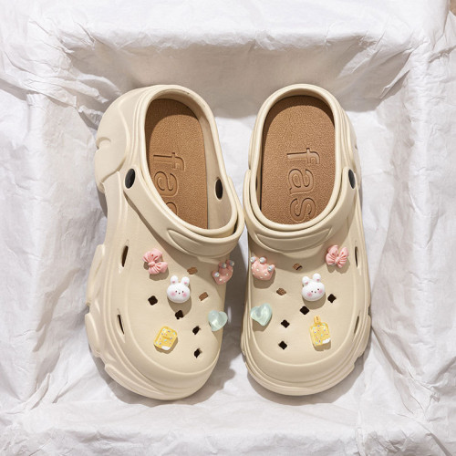 厚底洞洞鞋女士夏季新款外穿防臭eva增高涼鞋海邊沙灘包頭拖鞋女