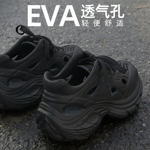 厚底洞洞鞋男款夏季時尚綁帶2025新款開車運動耐磨踩屎感涼拖外穿