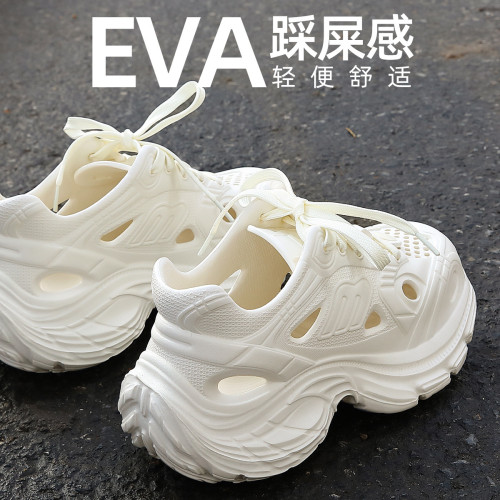 厚底洞洞鞋男款夏季時尚綁帶2025新款開車運動耐磨踩屎感涼拖外穿