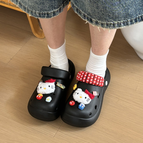 外穿eva洞洞鞋女增高厚底踩屎感包頭拖鞋夏季防滑加厚透氣涼鞋