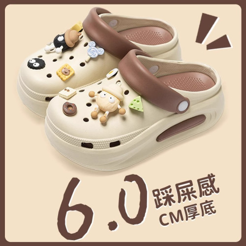 eva外穿洞洞鞋女夏季多巴胺增高防滑diy可拆卸厚底沙灘包頭涼拖鞋