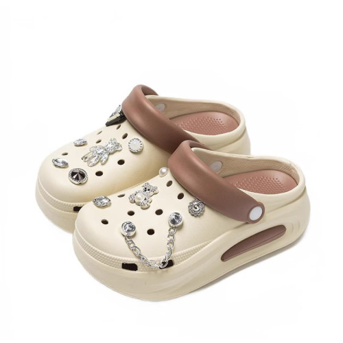 eva外穿洞洞鞋女夏季多巴胺增高防滑diy可拆卸厚底沙灘包頭涼拖鞋