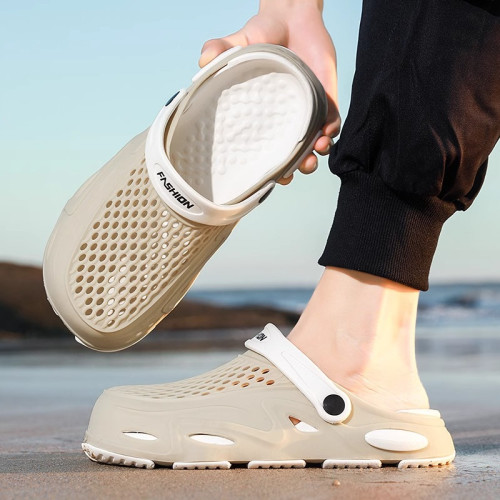 男士涼鞋夏季外穿透氣2025新款輕便軟底包頭洞洞鞋兩用沙灘拖鞋男