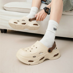 厚底洞洞鞋男夏季2025新款時尚踩屎感沙灘涼鞋防滑包頭拖鞋女士