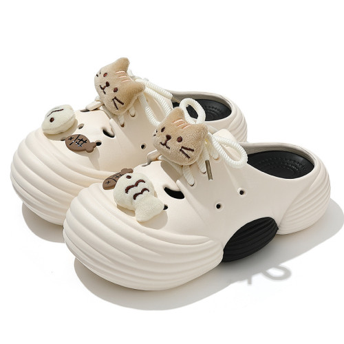 厚底洞洞鞋女夏季eva家居家用外穿防滑沙灘包頭踩屎感涼拖鞋