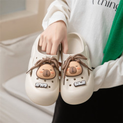 可愛洞洞鞋夏季款戶外 綁帶穿搭EVA涼拖鞋增高包頭拖鞋女厚底拖